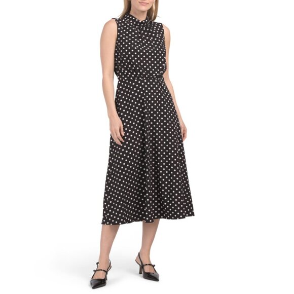 KARL LAGERFELD BLACK/SOFT WHITE Polka Dot Midi Dress - Picture 1 of 2